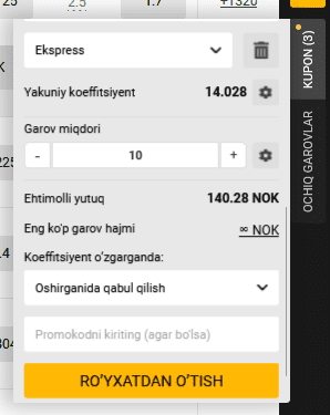 Mel Bet dagi ekspress garovlar